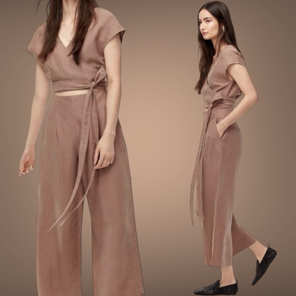 ARITZIA Wilfred Linen / Lyocell Blend BRAX Jumpsuit in Nutmeg Influencer Fav 2